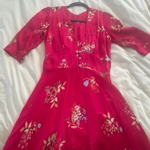 Silk vintage-inspired, fit-and-flare floral midi dress